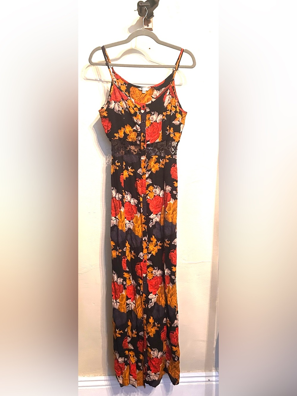 Volcom Black Maxi Dress with Red & Yellow Floral Print